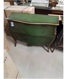 COMMODE GALBÉE STYLE REGENCE ACAJOU LAQUE  VERT 2 TIROIRS PLATEAU MDF B 009